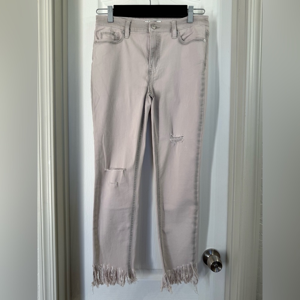 Free People Light Gray Distressed Fringe Bottom Pants Size W28-